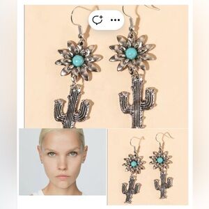 Silver Daisy Cactus Drop Earrings